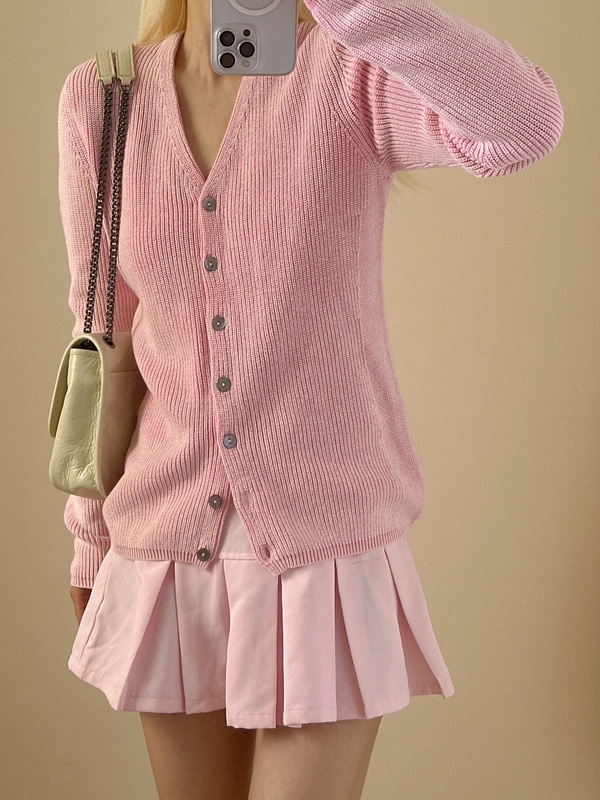 Original~Us Order Casual Simple Washed Pink Cotton Long-Sleeve V-Neck Knit Cardigan Sweater, No Returns or Exchanges Original~Us Order Casual Simple Washed Pink Cotton Long-Sleeve V-Neck Knit Cardigan Sweater, No Returns or Exchanges