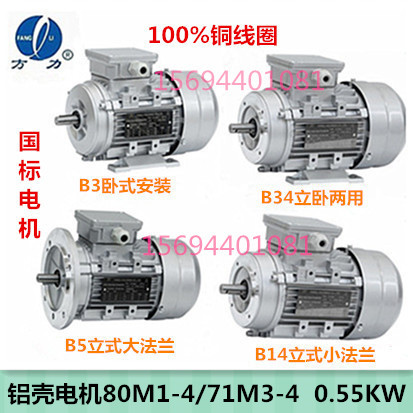 4 Pole 0 55KW square force MS aluminium shell three-phase motor YE2 YE2 YE3-71M3-4 80M1-4 80M1-4 wire 550W