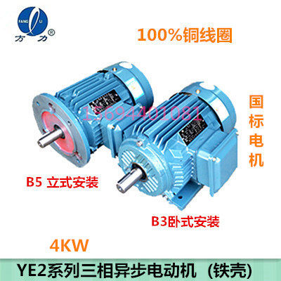 4KW square motor 2 pole 4 pole 6 pole 4000WYE2 three-phase asynchronous AC motor National standard all copper core new