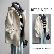BEBE NOBLE LIGHT EXTRAVAGANT OX HORN BUTTON SHEEP LAMB WOOL COAT FEMALE WINTER MID-LENGTH KOREAN VERSION Temperament Fleece