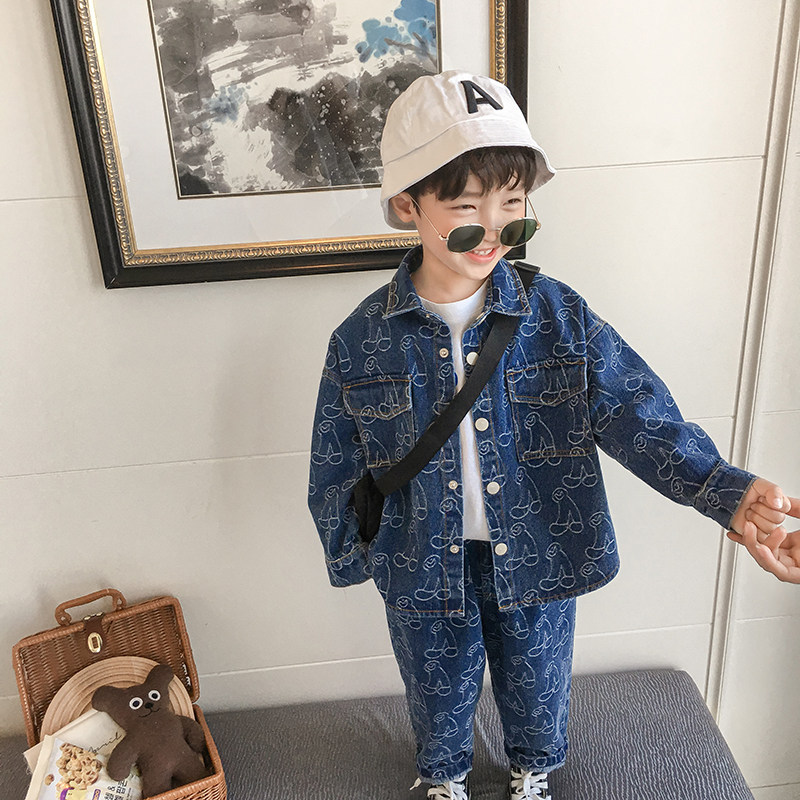 Boys Denim Set 2021 Spring and Autumn New Exotic Casual Baby Top Fashion Kids Kids Two-Piece Set