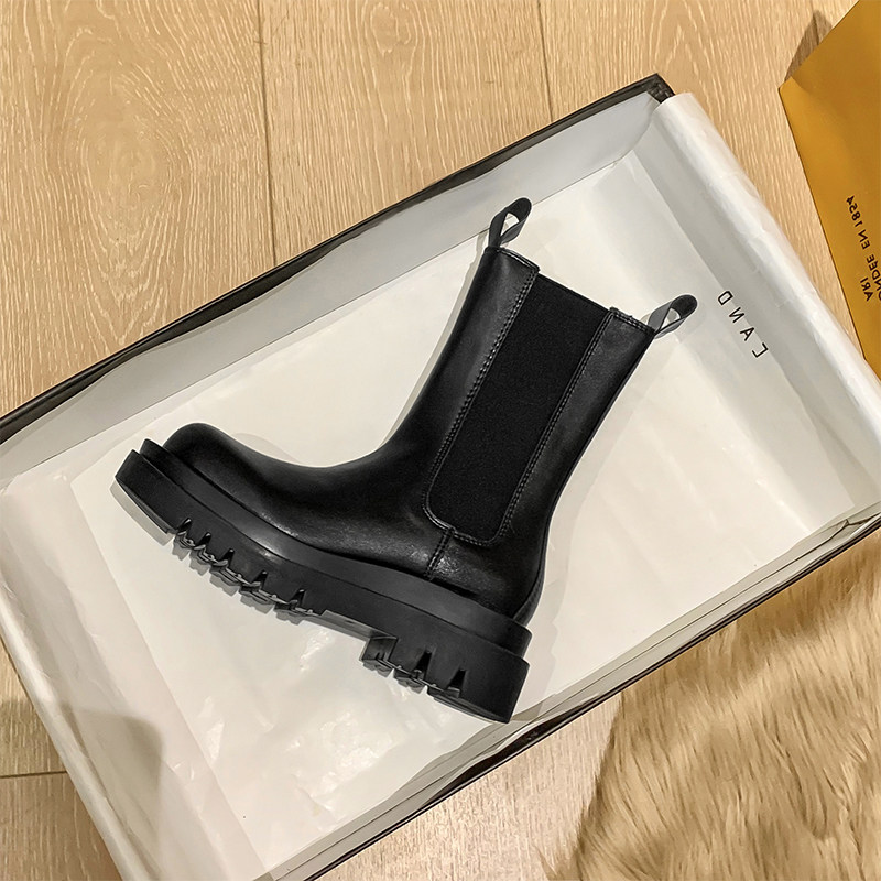 Chelsea short boots 2022 new spring and autumn mid-tube thick-soled cigarette boots inner heightened Martin boots female British style