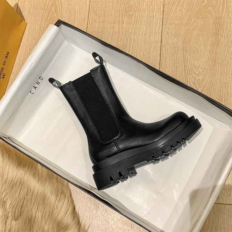Martin boots female British style 2022 new spring and autumn single boots leather chimney mid-tube thick bottom Chelsea short boots