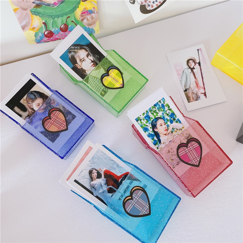 DIY Mini with cover transparent shiny card collection box Love bean album pickup card box