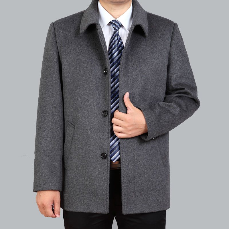 Áo len nam len trung tính của nam giới Áo len cashmere trung niên Mao Ni áo trung niên tải áo len nam mùa đông áo khoác dạ nam