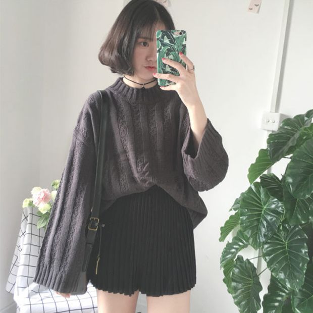 Mùa thu và mùa đông phụ nữ bán buôn Phiên bản Hàn Quốc của màu mới xoắn xoắn lỏng lẻo nửa cổ áo cao cổ áo len dày của học sinh áo cardigan nữ