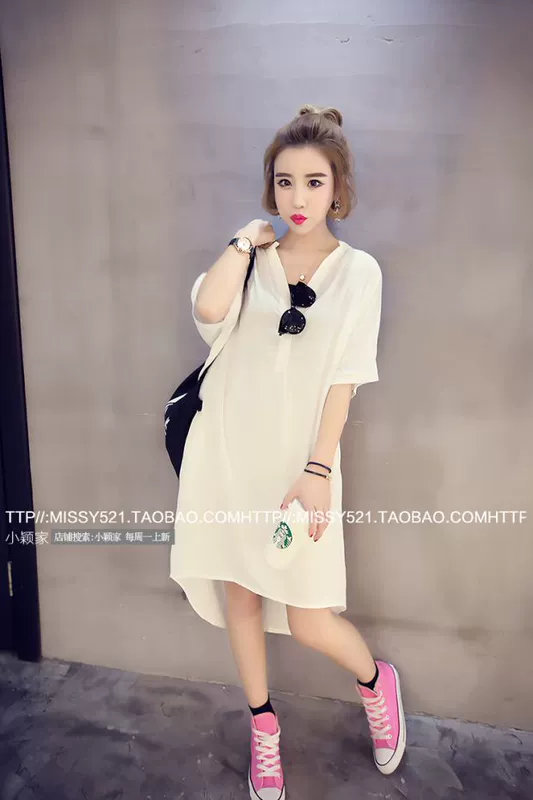 Mùa hè nữ bán buôn phiên bản Hàn Quốc của áo sơ mi tay dài cổ chữ V rộng năm điểm rộng mới