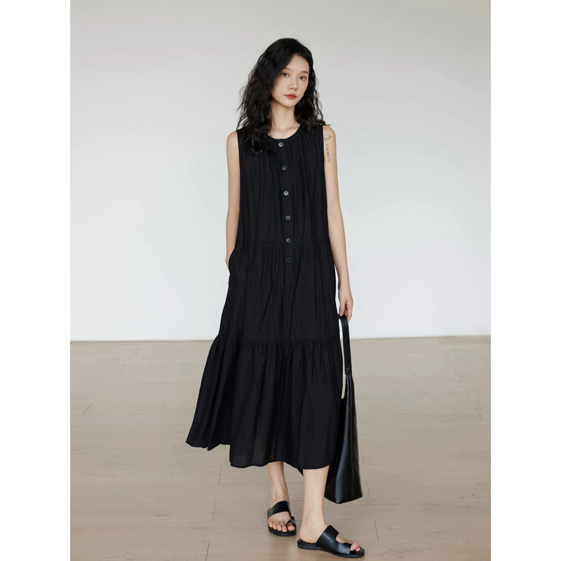 Gd Duck High-End Vest Dress for Women, New Summer Style, Casual Loose Lazy Style Sleeveless A-Line Long Dress