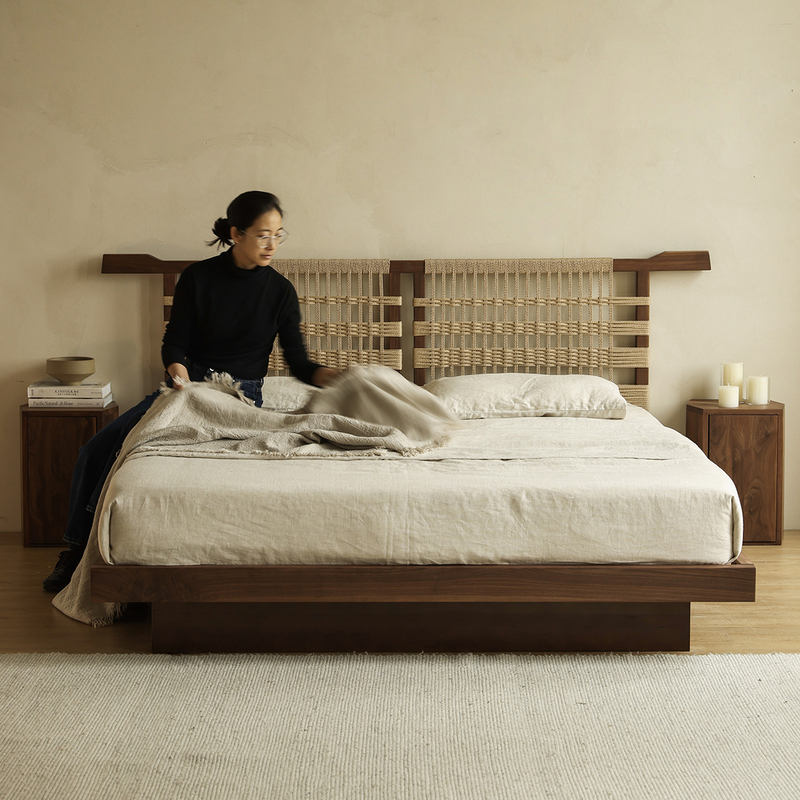 French Mid-Century Style Solid Wood Bed Black Walnut Tatami Suspended Bed Danish Retro Jiji Master Bedroom King Bed New Chinoiserie French Mid-Century Style Solid Wood Bed Black Walnut Tatami Suspended Bed Danish Retro Jiji Master Bedroom King Bed New Chinoiserie