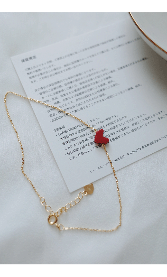 Vòng chân hình trái tim mới Fukada Kyoko S925 bạc 24 gói k vàng + lớp bảo vệ vàng Nhật Bản trái tim nhỏ màu đỏ Quạt Tử Kiều những mẫu lắc chân đẹp nhất
