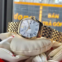 Bulova baoluhua golden barrel shape simple Roman numeral steel strip quartz Womens Watch 97M116