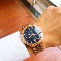  Overseas Bulova fashion rose gold blue plate calendar quartz mens watch 97B130