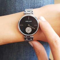  Anne Klein AK 3001BKSV Womens black and white steel and diamond-set Chronograph Quartz Watch