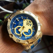 Overseas Invicta Invikta Gold Waterproof Three Eyes Two Time Zone Mens Quartz Watch 22765