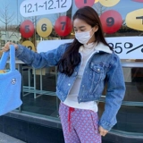 Демисезонная джинсовая короткая куртка, флисовый пуховик, облегающий крой