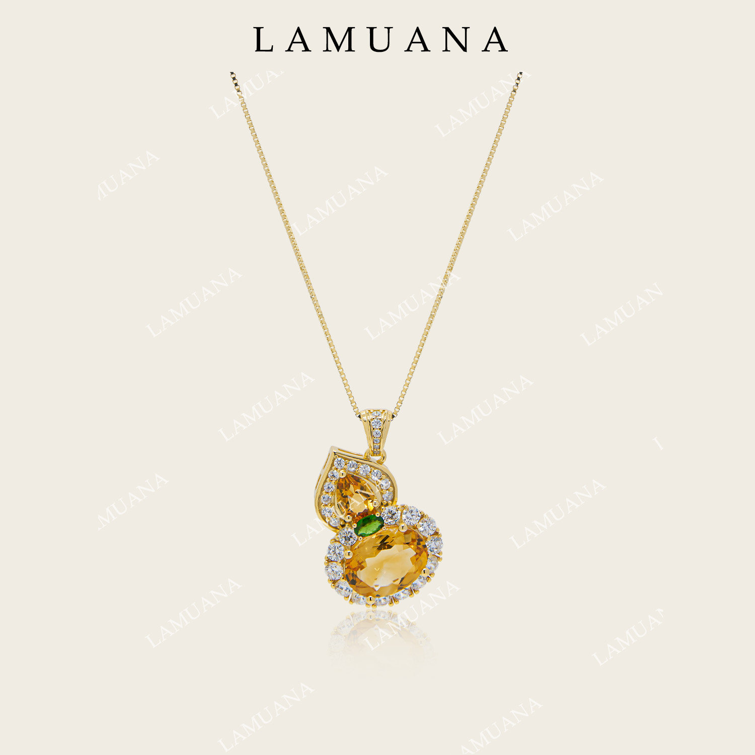 LAMUANA High-Quality Yellow Crystal Gourd Set, Luxury Design, Silver-Plated Thick Gold Crystal Necklace 91392