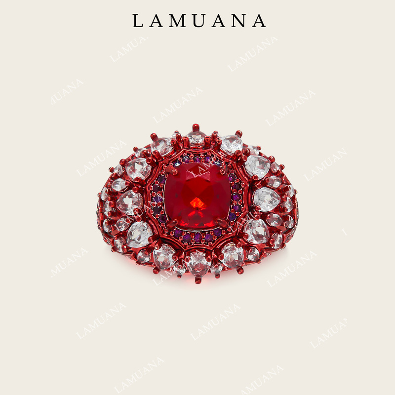 Lamuana Pigeon Blood Red Lava Ring, Retro Niche, Unique, Heavy Craftsmanship, Luxurious Red Gemstone 17092