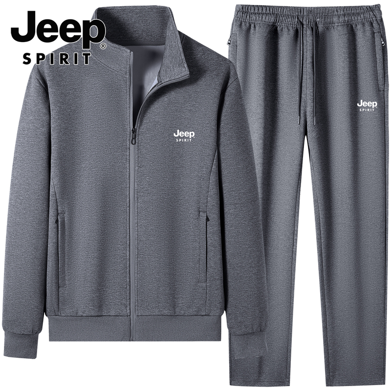 Jeep Jeep Pure Cotton Sportswear Suit Men's 2026 Spring and Autumn New Cardigan Sweatshirt and Sweatpants Two-Piece Set