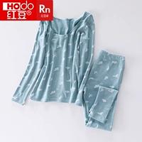 Red bean lady quần áo mùa thu quần dài chà bông in cổ áo lớn Slim gợi cảm chạm đáy dày đồ lót nhiệt bộ cotton nữ học sinh