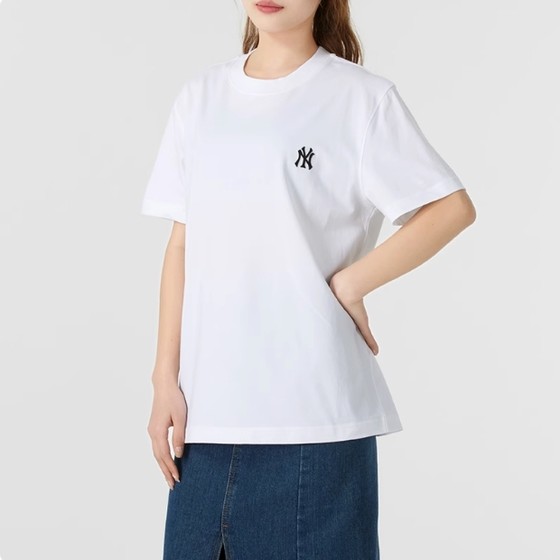 MLB短袖男装NY小标新款女装T恤运动服圆领休闲白色半袖3ATSB0153