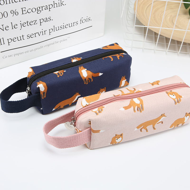 ins Korean version of small fresh portable pencil bag female college students high school cute canvas large-capacity simple stationery bag
