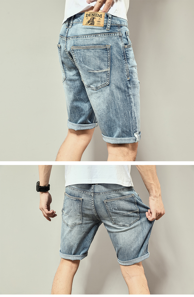 Mùa xuân và mùa hè quần short denim nam đàn hồi lỗ mỏng năm-quần lỏng kích thước lớn 5 điểm quần quần phần mỏng thủy triều