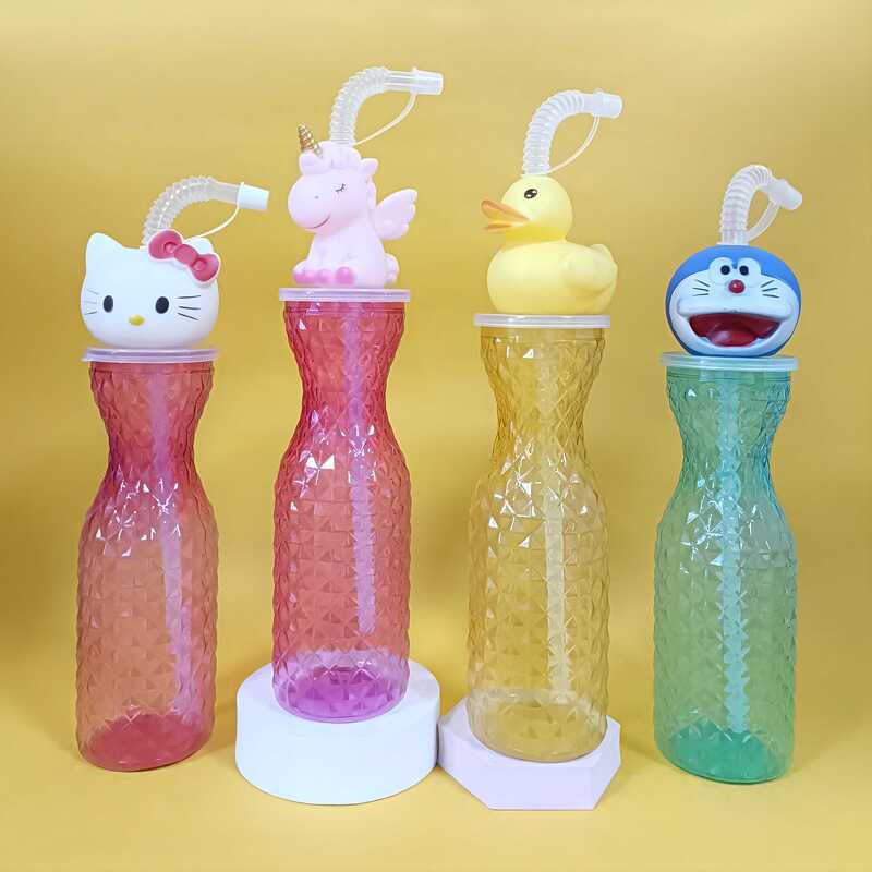 Disposable Creative Popular Animal-Shaped Straw Cup Colorfulful Pet Juice Drink Dinosaur Cup Transparent Milk Tea Cup
