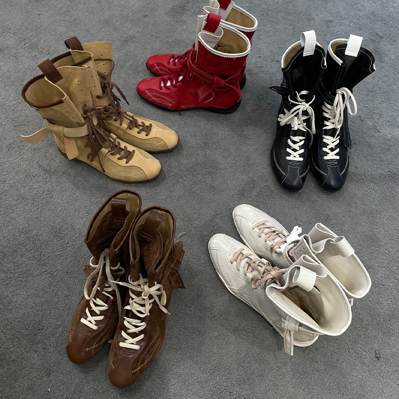2026 New Style Boxing Boots Retro Lace-Up Genuine Leather Casual Short Boots Flat Mid-Calf Hunting Training High-Top Boots for Women 2026 New Style Boxing Boots Retro Lace-Up Genuine Leather Casual Short Boots Flat Mid-Calf Hunting Training High-Top Boots for Women