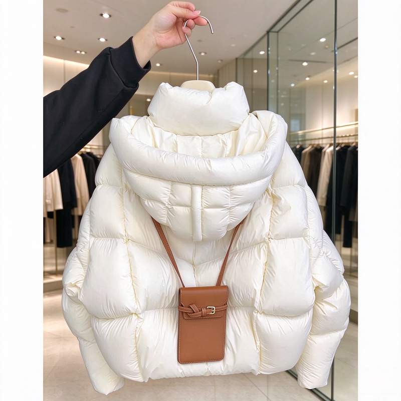 Down Cotton Jacket for Women 2026 New Winter High-End Thickened Coat Fashionable Stylish Short Cotton Coat White