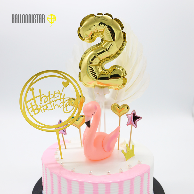 Birthday Cake Mini Digital Aluminum Foil Balloon Flag Dessert Table Baking Decoration Decoration Automatic Inflatable Magic Ball