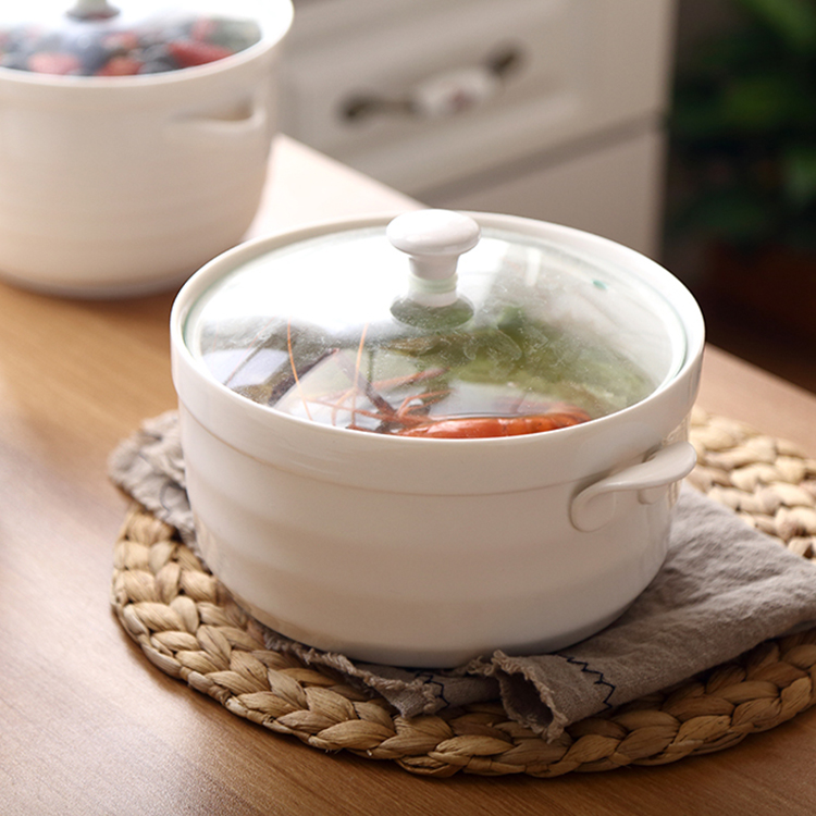 Soup bowl big number home ceramic double ear with lid Japanese style Tongue 8 inch glass lid heat resistant large bowl Blister Noodle Bowl Idea