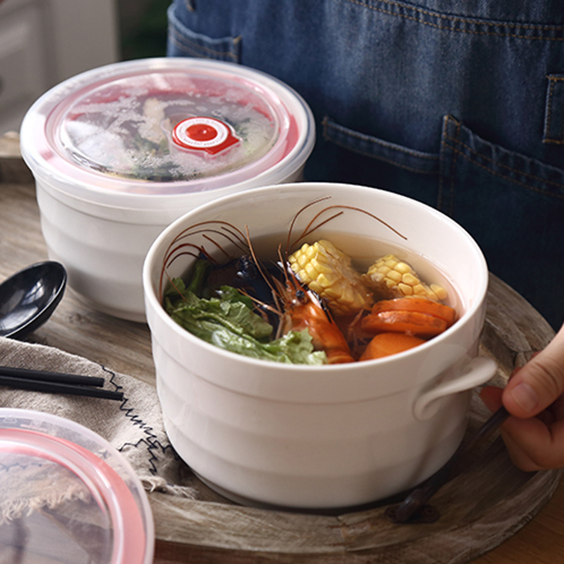 Home Corrugated Ceramic Refreshing Bowl With Lid Vacuum Sealed Lunch Box Cutlery Fridge Microwave Oven Applicable