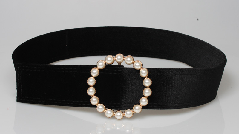 Fashion Velvet Pearl Decoration Round Buckle Belt display picture 3