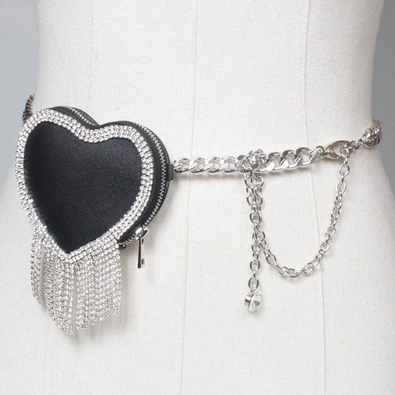 200g Weight Metal Material Women'S Gender Wholesale Fashion Rhinestone Heart Tassel Mini Waist Bag 3