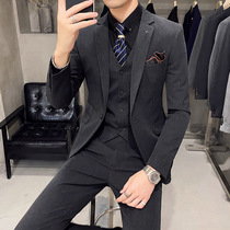 Spring casual suit mens suit Korean version slim business formal suit handsome small suit three-piece grooms wedding suit