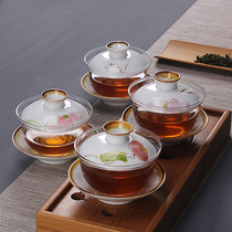 Sanchai bowl tea cup Jingdezhen hand-painted tea bowl kung fu tea set high temperature glass tea bowl