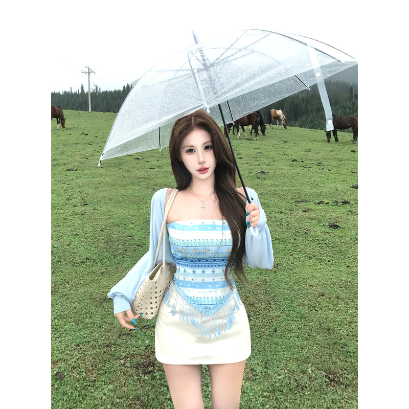 Mejiu Mi Jiu【Nomadic Poetry】Spicy Girl Style Blue Cardigan Women's Long Sleeve Knitwear Autumn New Top Mejiu Mi Jiu【Nomadic Poetry】Spicy Girl Style Blue Cardigan Women's Long Sleeve Knitwear Autumn New Top