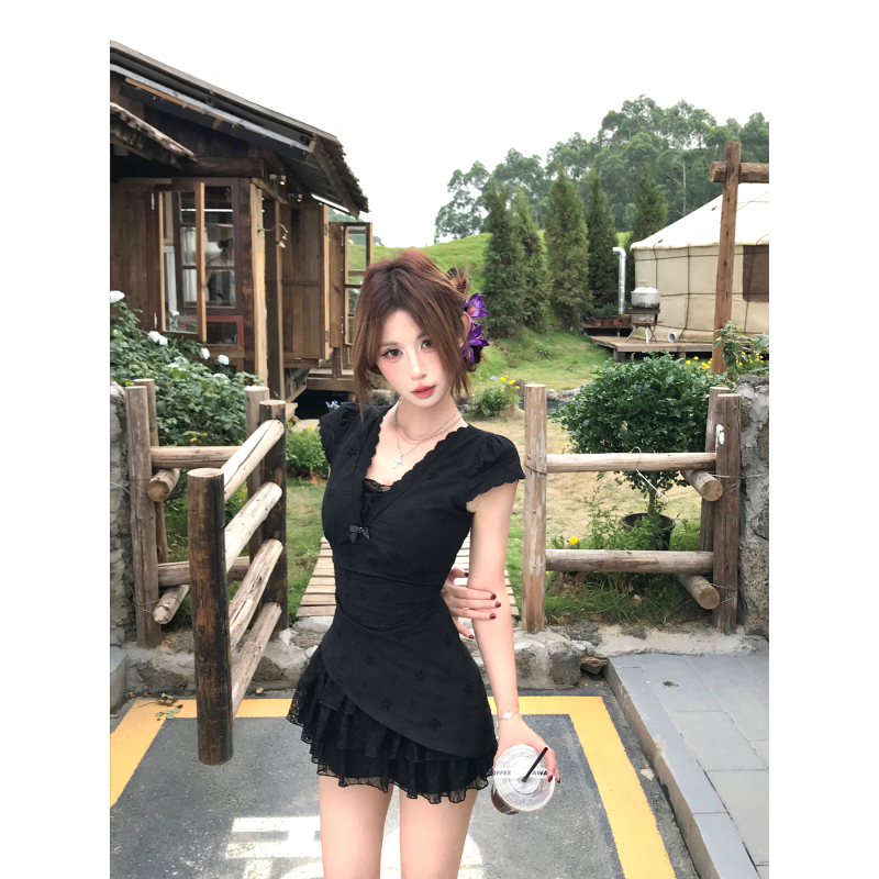 Mejiu Honey Nine【Cool and Alluring】Irregular Design Lace Pure Desire Dress Women's Summer Waist-Cinching Dress Mejiu Honey Nine【Cool and Alluring】Irregular Design Lace Pure Desire Dress Women's Summer Waist-Cinching Dress