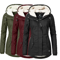 Fashionable Warm Zipper Plush Hooded Down Parkas Coat Winter