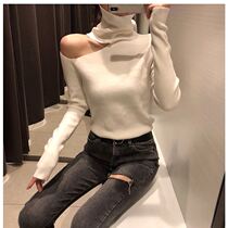 Knit Sweater Off Shoulder Pullovers Sweater Women Turtleneck