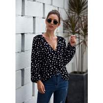 Polka Dot V-neck Puff Sleeve T-Shirt