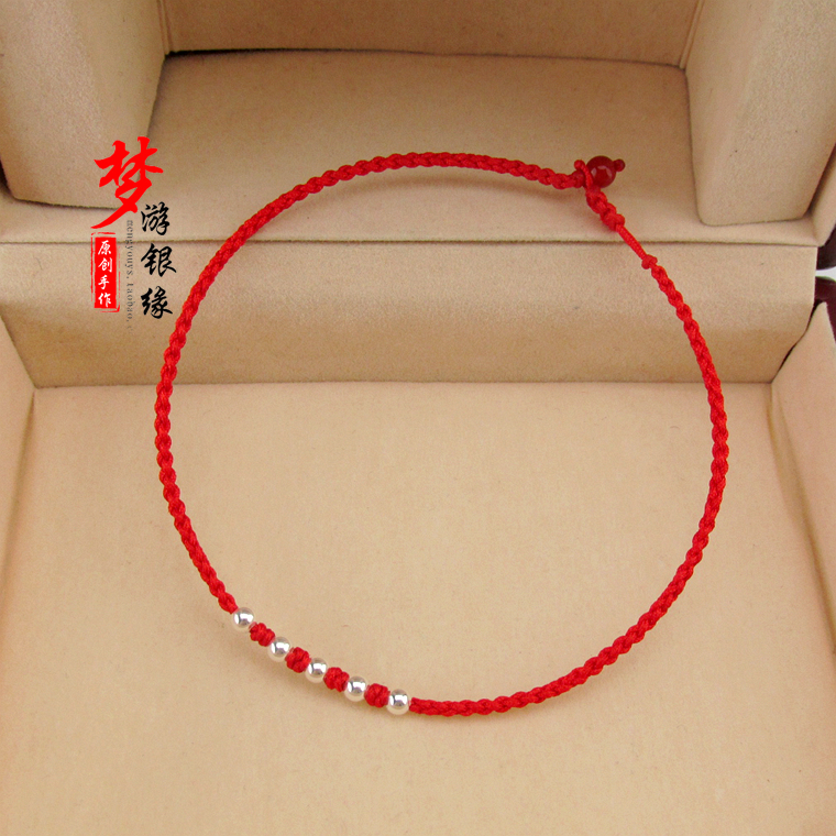 S990 sterling bạc dây đeo vòng tay màu đỏ vòng chân lợn năm của linh hồn ác tinh khiết dệt tay dây đỏ vòng chân nam và nữ trang sức lắc chân nữ vàng đẹp