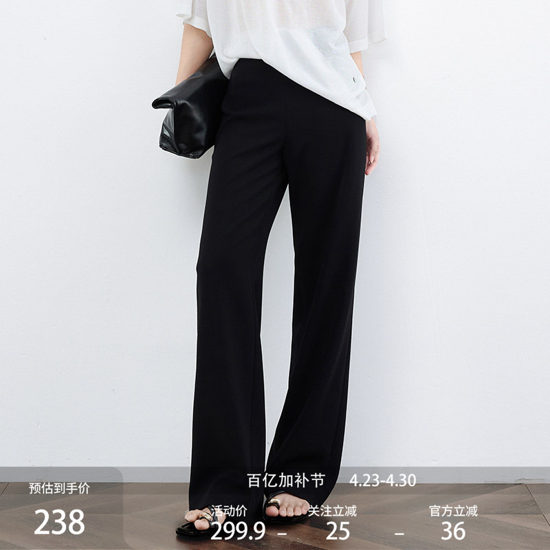 Verve Aria Cool Evening Black Acetate Straight-Leg Casual Pants for Women, Summer Wrinkle-Resistant Narrow Wide-Leg Suit Pants