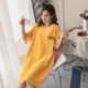 Bộ đồ ngủ mùa hè Bộ đồ ngủ nữ ngắn tay Cotton Dịch vụ tại nhà Hàn Quốc Loose XL Fat mm Áo thun ngắn - Đêm đầm