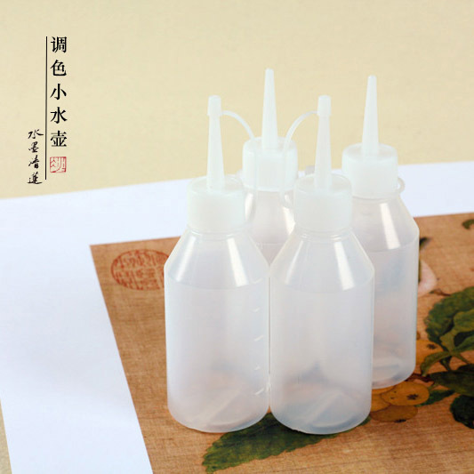 Ink Painting Lotus Color Mixing Small Water Bottle, Special Watercolor Droplet Bottle with Cap and Pointed Spout for Traditional Chinese Painting and Gongbi Painting