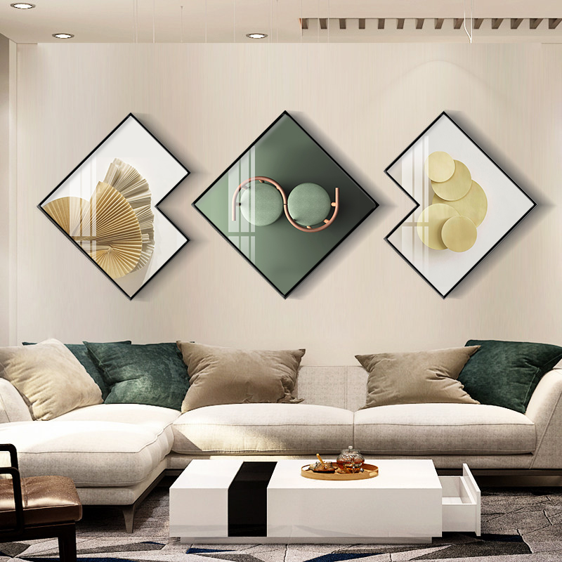 Modern Living Room Sofa Background Wall Decoration Painting Polygon Minimalist Geometric Abstraction Composition Hotel Light Lavish Fresco