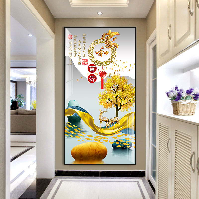 Entrance to the family Xuanguan Decorative Painter and Fugui Corridor Aisle Wall Fresco Vertical Version Modern Light Extravagant Crystal Porcelain Inlaid Drilling Living Room Hang