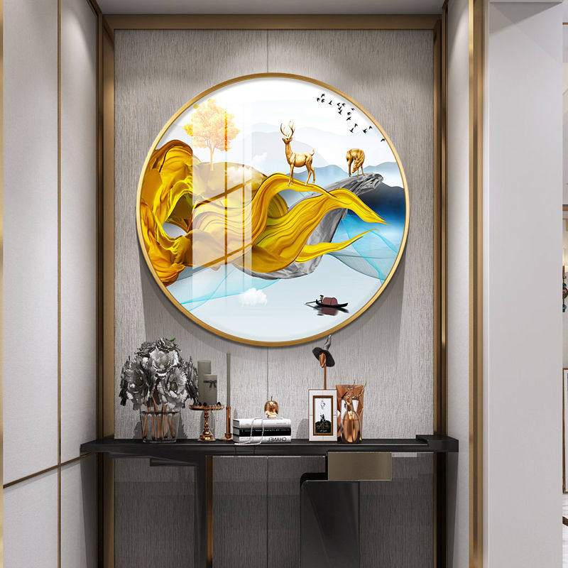 Living room decorative painting Nordic light luxury elk sofa background wall round creative mural atmospheric porch dining room hanging painting