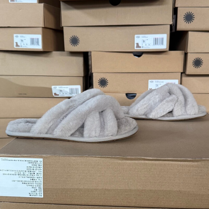 Ugg Women's Slippers, Genuine from the Store, Cross-Strap Flat Sandals, Wool Leather Casual Slippers 1123572