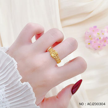 Gold 999.99 hollow ring to crown love, double row lace droplet crown female ring, gift to wife
